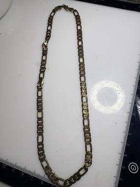 Vintage Antiqued Brass Figaro Link Chain Necklace with Lobster Clasp